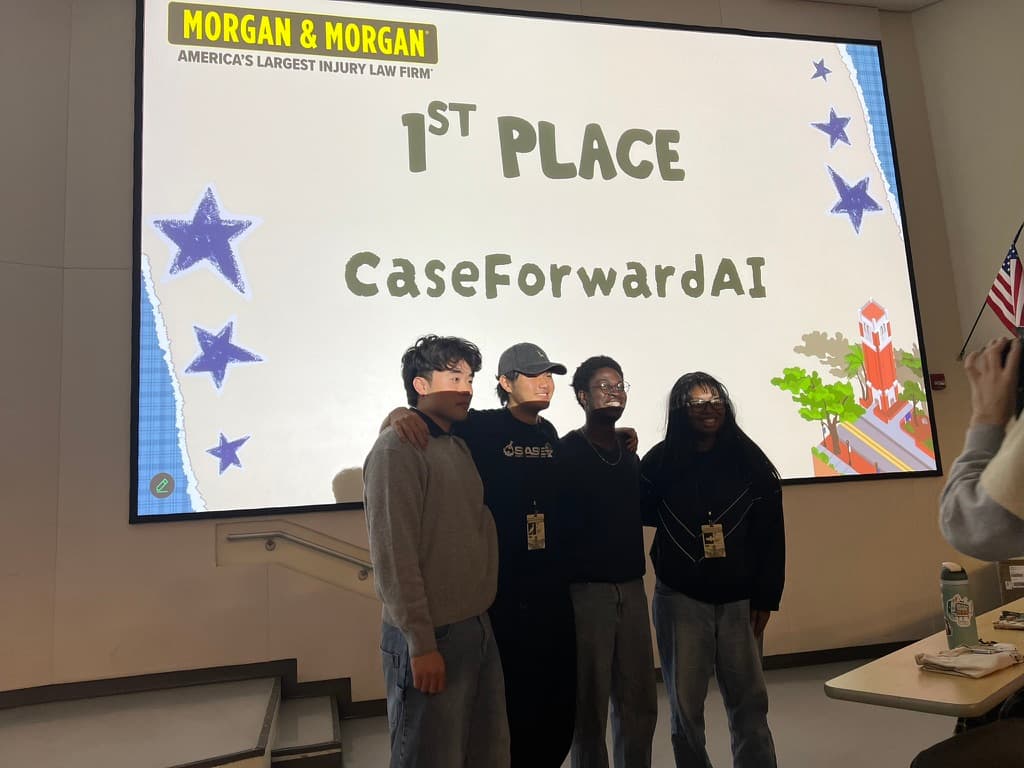 The CaseForward AI team winning 1st place at SwampHacks XI.